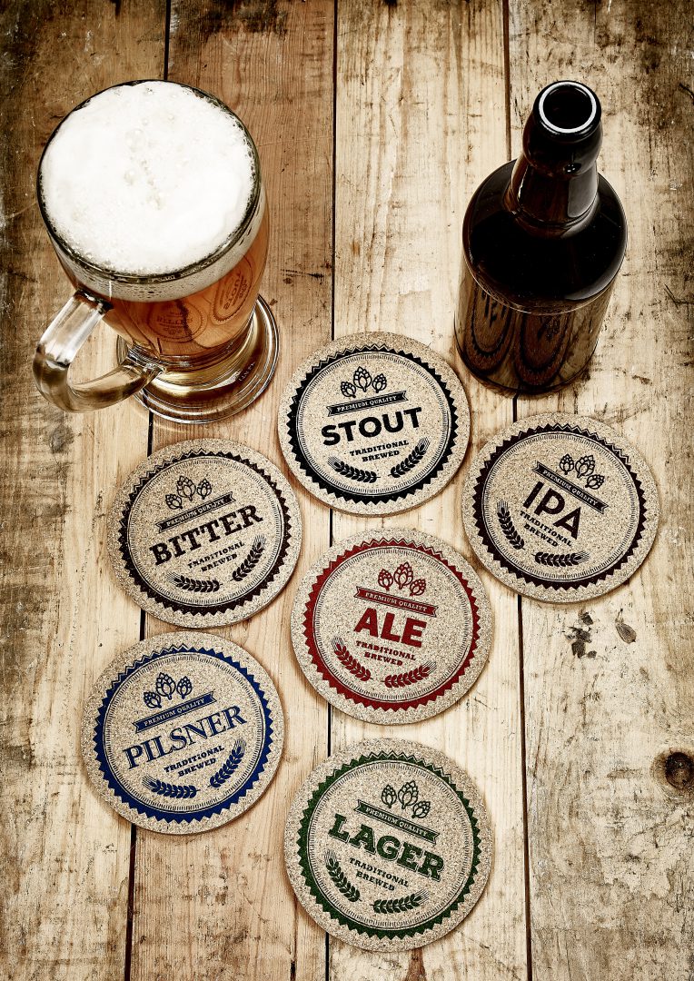 Beer coaster cork 6 pcs assorted English