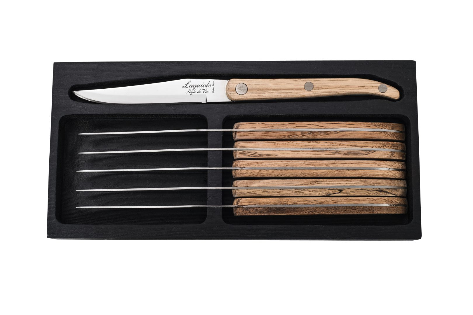 Grillknivar Laguiole Oak Wood slät SET 6 SdV