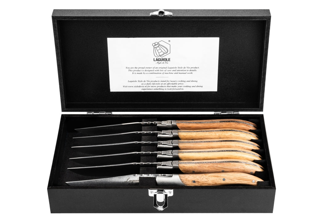 Grillknivar Laguiole Oak Wood Stonewash SET 6 SdV